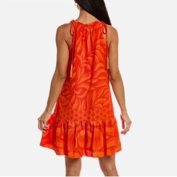 TAYLOR Printed Shift Tassel Halter Dress Orange Size 4 - Picture 2 of 15